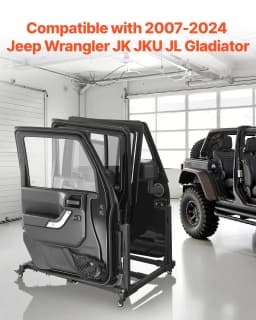 image-VEVOR Jeep Door Storage Cart, 4 Doors Moveable Storage Cart Rack with Thickened Rubber Cushion, Sturdy Car Door Holder Cart Fit for Jeep Wrangler JK JKU JL Gladiator