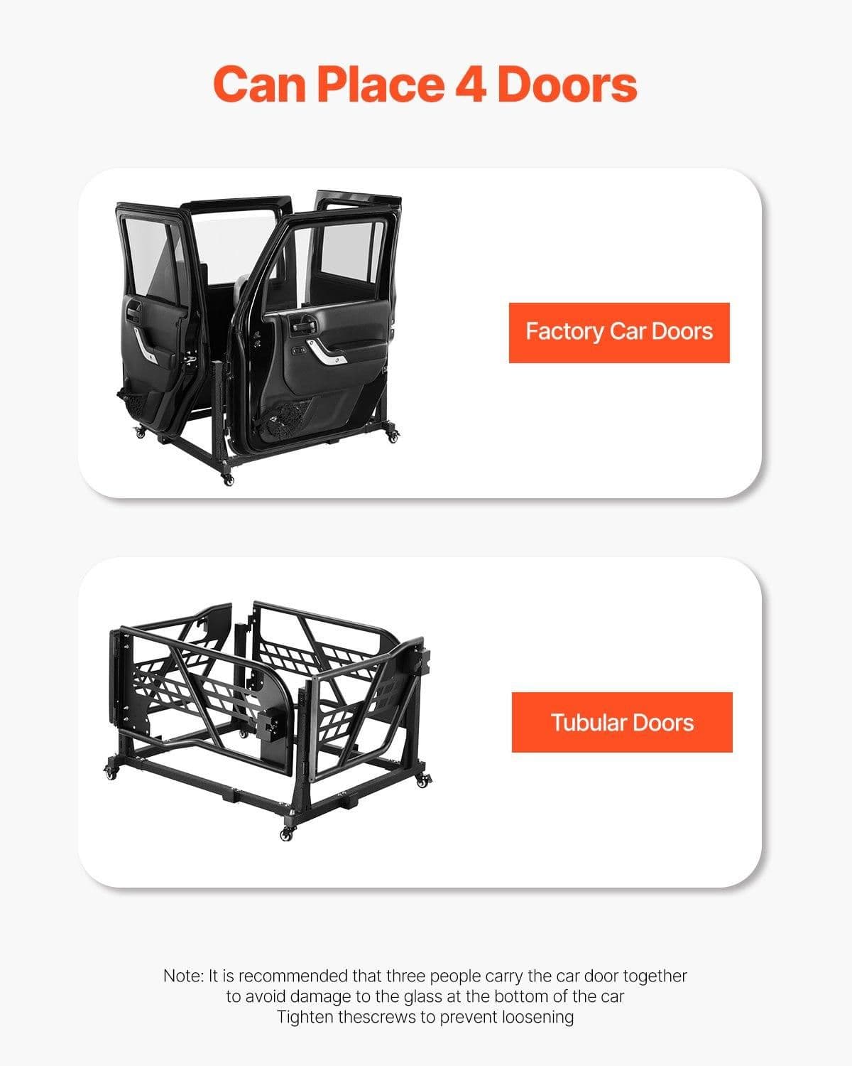 image-VEVOR Jeep Door Storage Cart, 4 Doors Moveable Storage Cart Rack with Thickened Rubber Cushion, Sturdy Car Door Holder Cart Fit for Jeep Wrangler JK JL/Gladiator JT 2007- 2023 JK JL / Gladiator JT