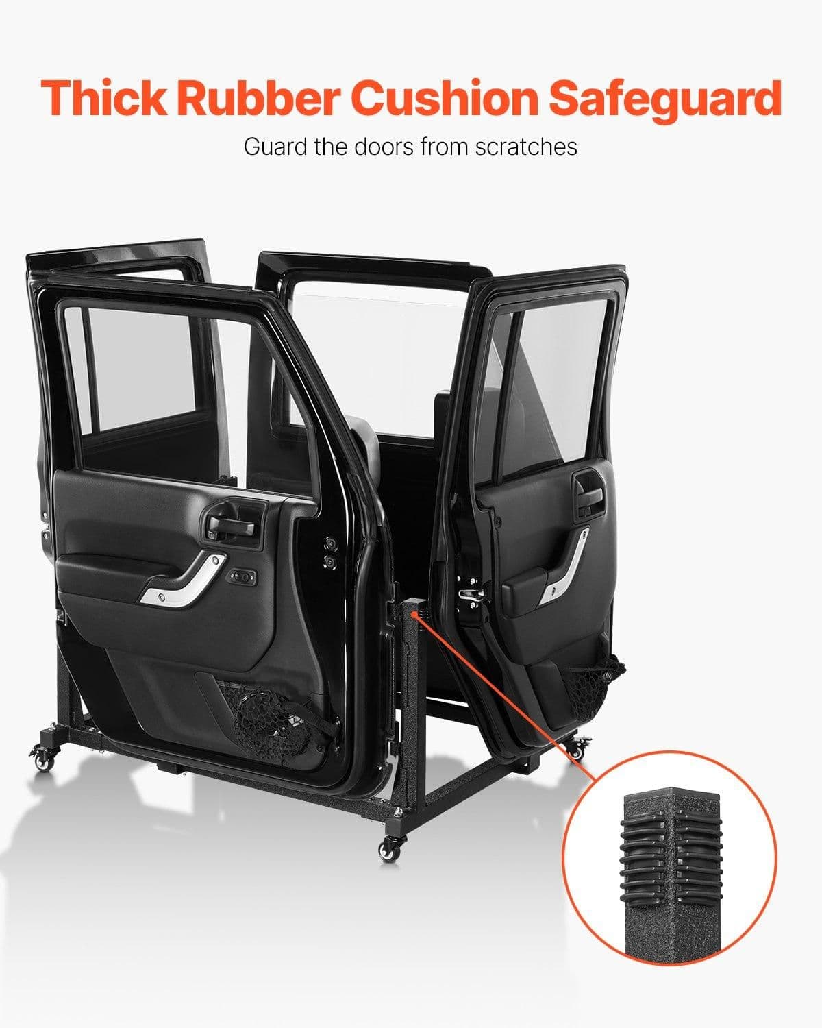 image-VEVOR Jeep Door Storage Cart, 4 Doors Moveable Storage Cart Rack with Thickened Rubber Cushion, Sturdy Car Door Holder Cart Fit for Jeep Wrangler JK JL/Gladiator JT 2007- 2023 JK JL / Gladiator JT