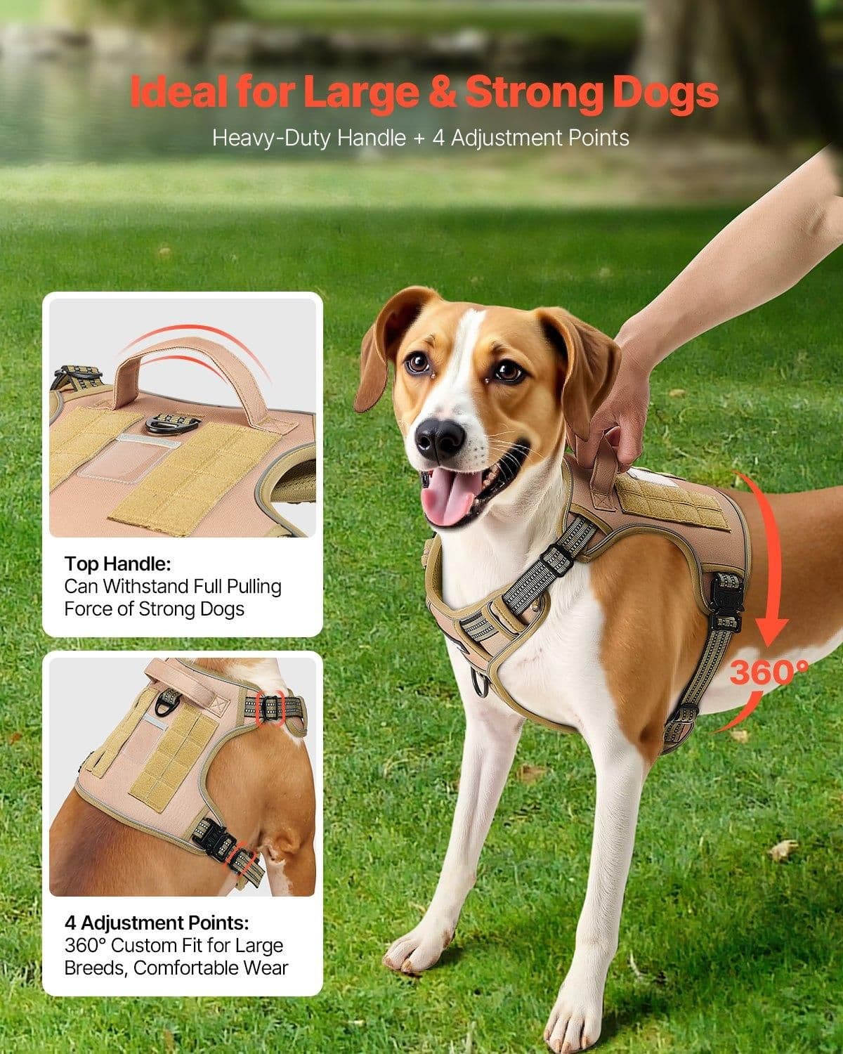 image-VEVOR Dog Harness for Large Dogs, No Pull Tactical Dog Harness Adjustable Pet Vest, with Handle, Metal Rings, Buckles, Reflective Stitching Nylon Oxford Fabric, for Training, Walking, and Hiking