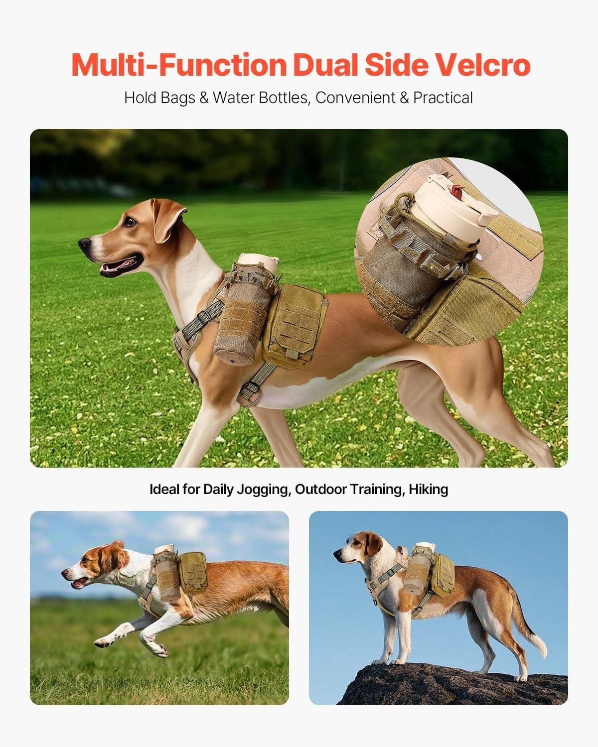 image-VEVOR Dog Harness for Large Dogs, No Pull Tactical Dog Harness Adjustable Pet Vest, with Handle, Metal Rings, Buckles, Reflective Stitching Nylon Oxford Fabric, for Training, Walking, and Hiking