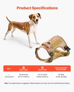 image-VEVOR Dog Harness for Large Dogs, No Pull Tactical Dog Harness Adjustable Pet Vest, with Handle, Metal Rings, Buckles, Reflective Stitching Nylon Oxford Fabric, for Training, Walking, and Hiking