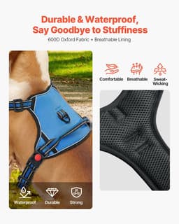image-VEVOR Dog Harness for Large Dogs, No Pull Adjustable Dog Vest Pet Harness, with 5ft Leash, Handle, Metal Rings, Buckles, Reflective Stitching 600D Oxford Fabric, for Training, Walking, and Hiking