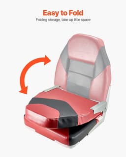 image-VEVOR Boat Seat, High Backrest, Folding Fishing Boat Seat with Thickened Sponge Cushion & Waterproof PVC Leather, Aluminum Alloy Hinges, Flip Up Boat Seat for Boats, Yachts, Ships, Black & Red