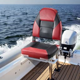 image-VEVOR Boat Seat, High Backrest, Folding Fishing Boat Seat with Thickened Sponge Cushion & Waterproof PVC Leather, Aluminum Alloy Hinges, Flip Up Boat Seat for Boats, Yachts, Ships, Black & Red