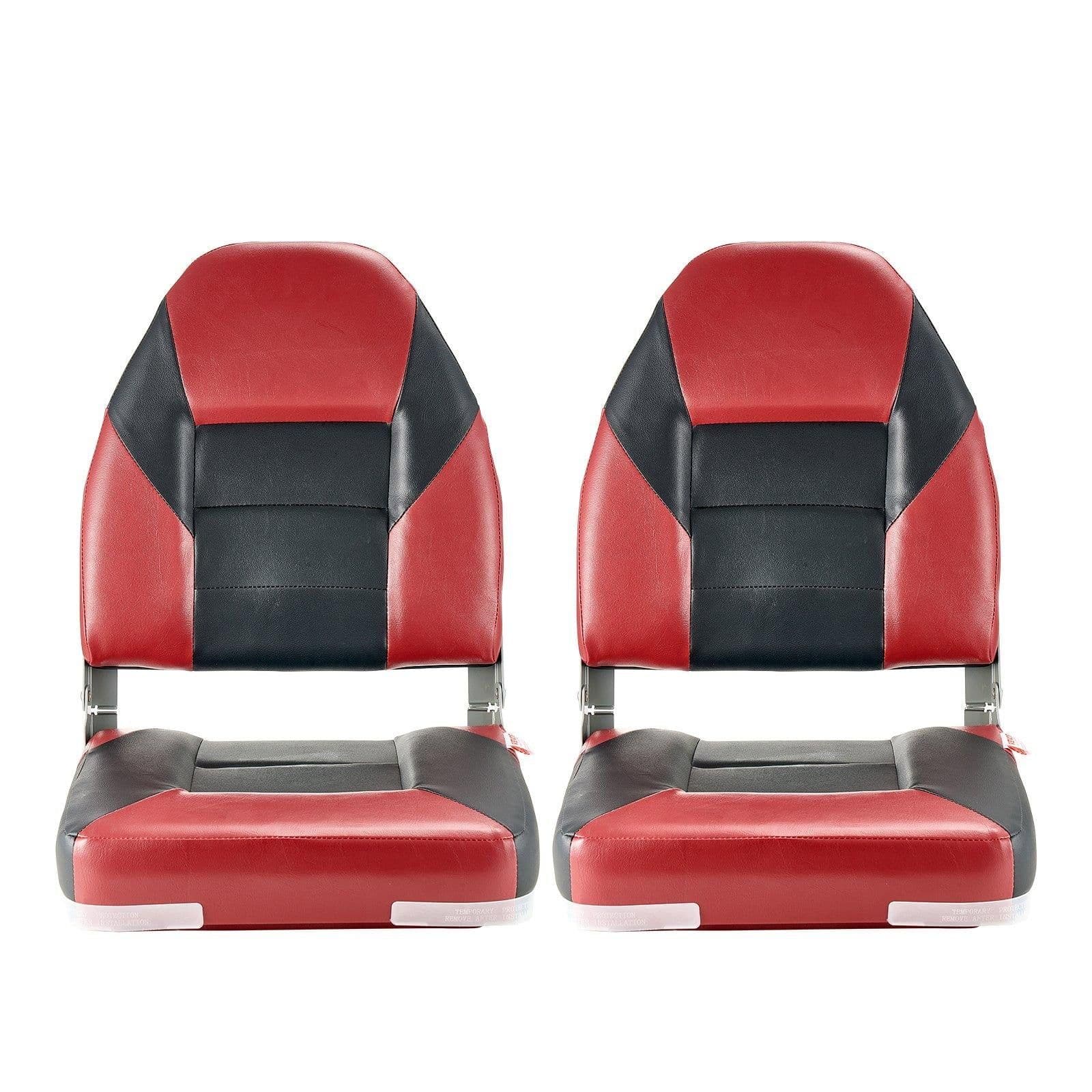 image-VEVOR Boat Seat, High Backrest, Folding Fishing Boat Seat with Thickened Sponge Cushion & Waterproof PVC Leather, Aluminum Alloy Hinges, Flip Up Boat Seat for Boats, Yachts, Ships, Black & Red
