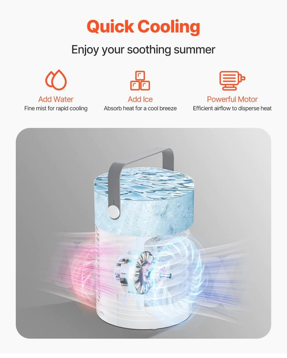 image-VEVOR Portable Air Conditioner, 4-in-1 Evaporative Air Cooler, 3-Speed Mini Air Conditioner with Smart Timer, 600ml Water Tank, 7-Color Light, Personal Mini Desk AC Fan for Bedroom Office Room