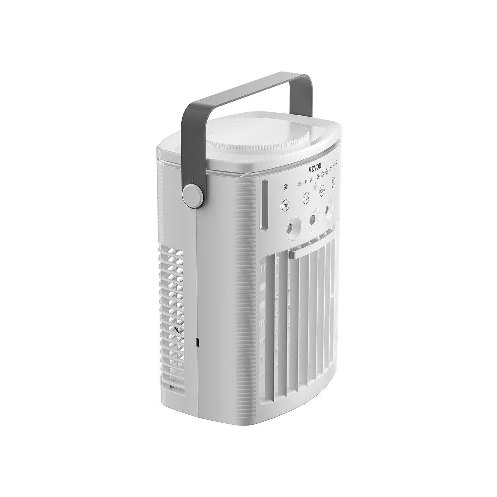 image-VEVOR Portable Air Conditioner, 4-in-1 Evaporative Air Cooler with Remote Control, 3-Speed Mini Air Conditioner with Timer, 3 Mist Levels, 1L Water Tank, 120° Oscillating Mini AC Fan for Desktop Home