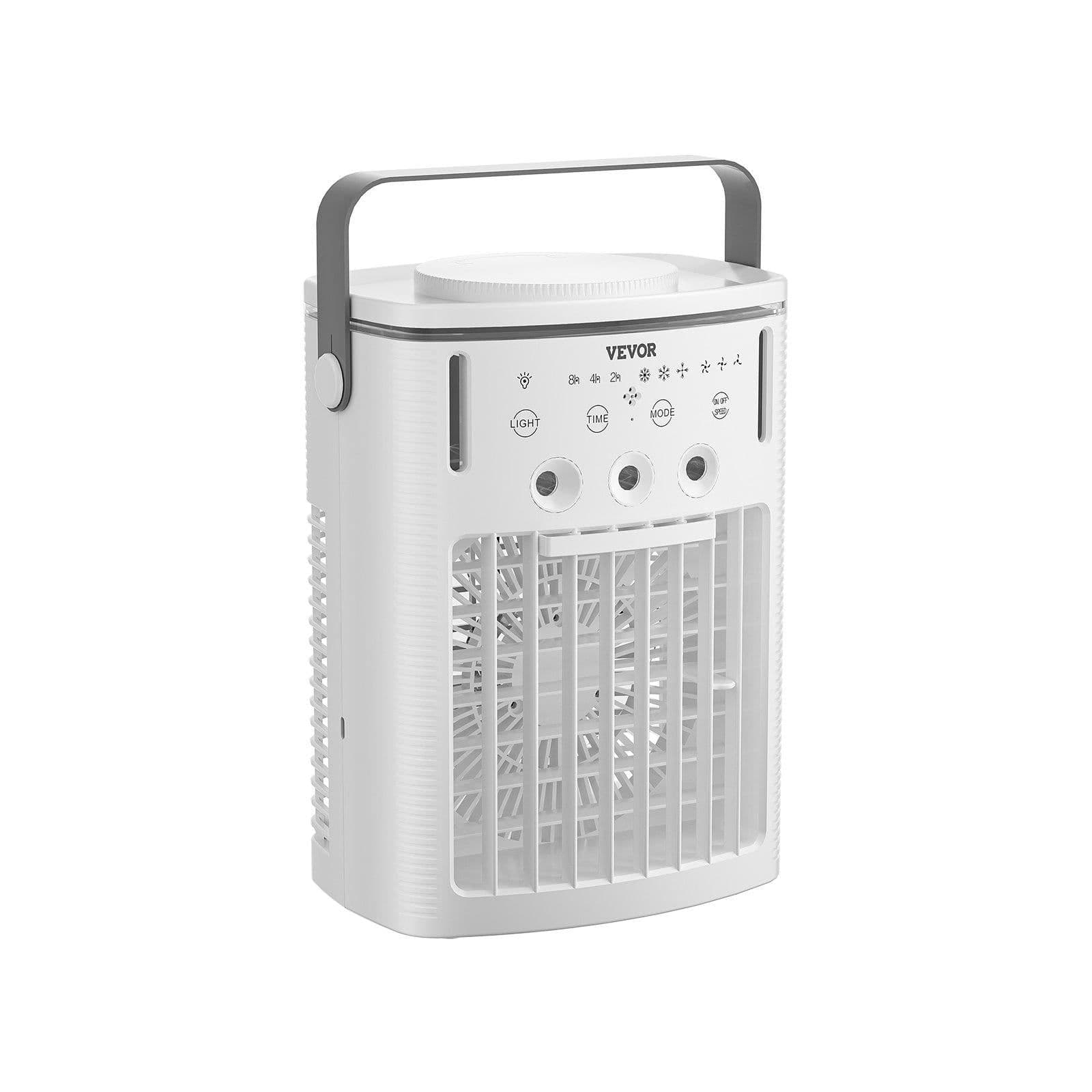 image-VEVOR Portable Air Conditioner, 4-in-1 Evaporative Air Cooler with Remote Control, 3-Speed Mini Air Conditioner with Timer, 3 Mist Levels, 1L Water Tank, 120° Oscillating Mini AC Fan for Desktop Home