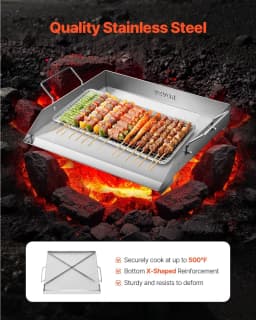 image-VEVOR Stainless Steel Griddle, 18x16 inch Universal Flat Top Rectangular Plate, Gas Grill Griddle for BBQ Grill, Teppanyaki, Portable Family Cookware with Handle, for Camping Tailgating Party