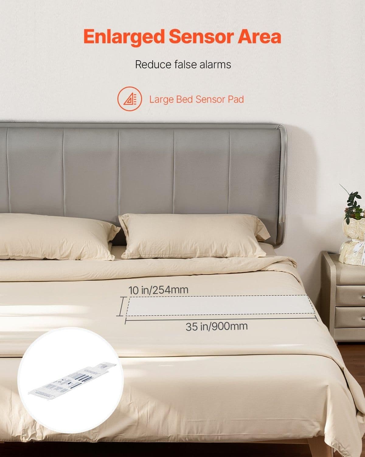 image-VEVOR Early Alert Bed Alarm System, Wireless Bed Sensor Pad with Call Button & Pager, Pre-Alert Safety Bed Alarms and Fall Prevention for Elderly, Dementia Patients, and Adults (10 x 35-inch)