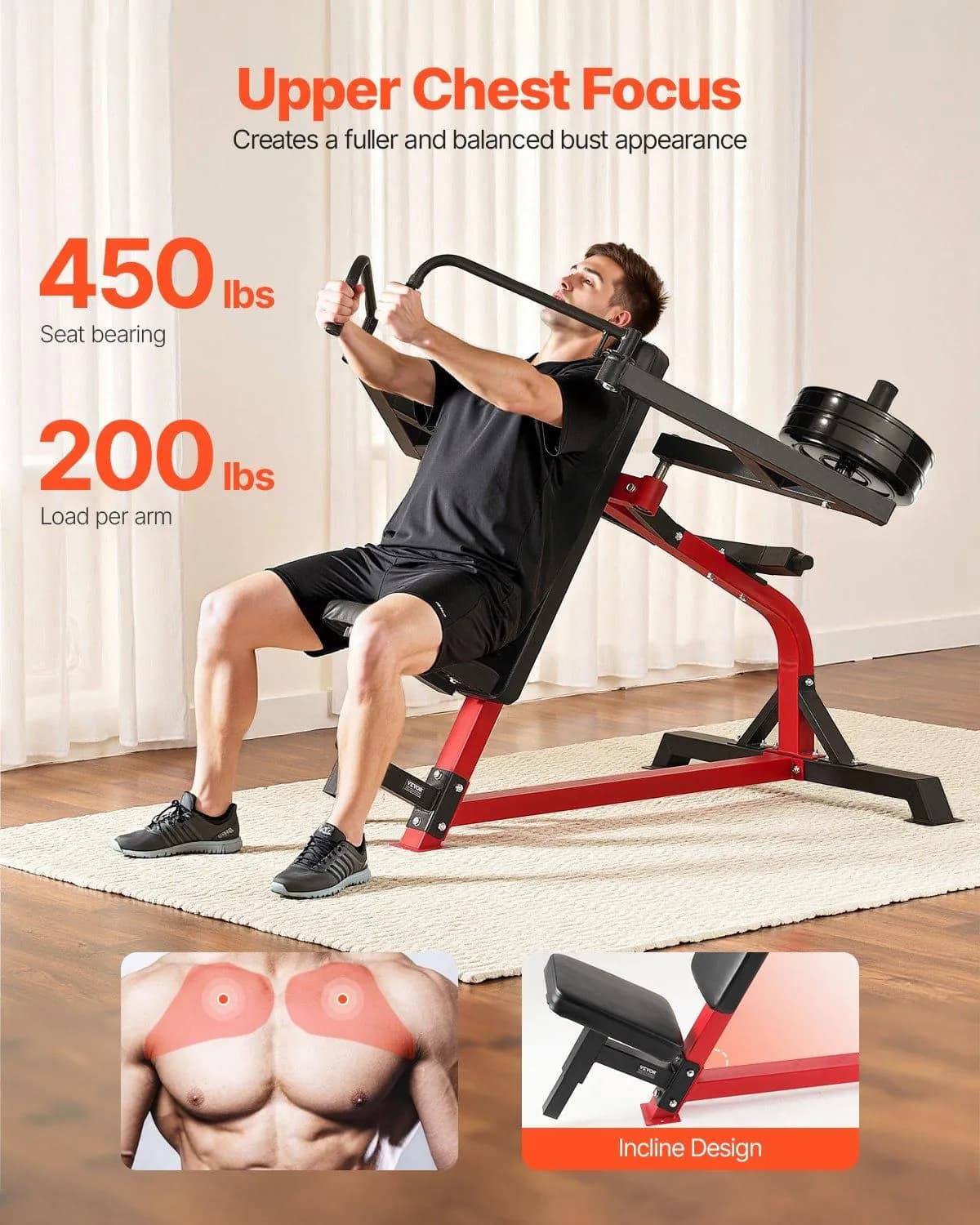 image-VEVOR Incline Chest Fly and Rear Delt Fly Machine, 450 LBS Chest Machine, Adjustable Fitness Chest Bench Set, Home Gym Equipment for Upper Body Strength Training Machine