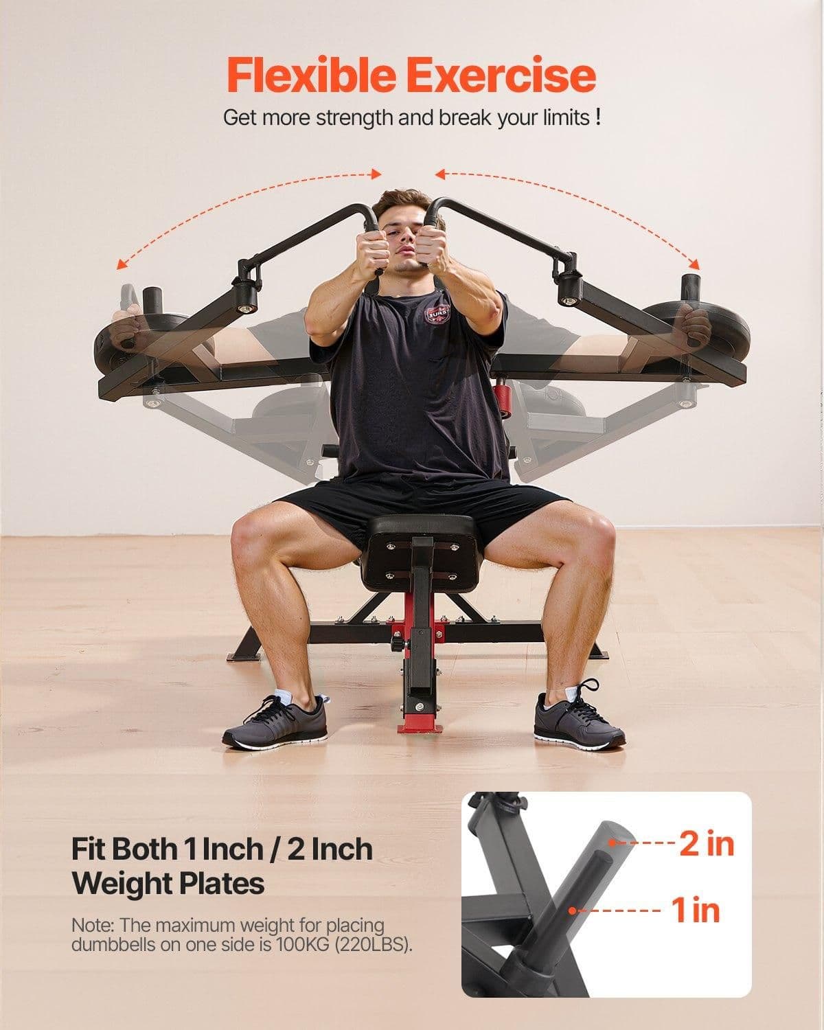 image-VEVOR Incline Chest Fly and Rear Delt Fly Machine, 450 LBS Chest Machine, Adjustable Fitness Chest Bench Set, Home Gym Equipment for Upper Body Strength Training Machine
