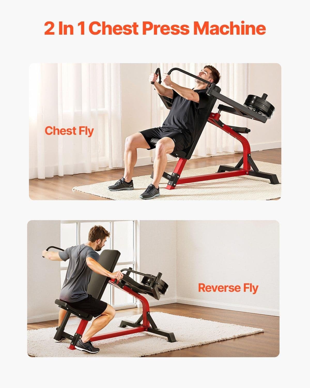 image-VEVOR Incline Chest Fly and Rear Delt Fly Machine, 450 LBS Chest Machine, Adjustable Fitness Chest Bench Set, Home Gym Equipment for Upper Body Strength Training Machine