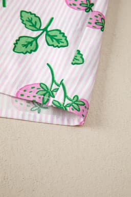 image-Pink Striped Strawberry Blouse - V Neck Flutter Sleeve
