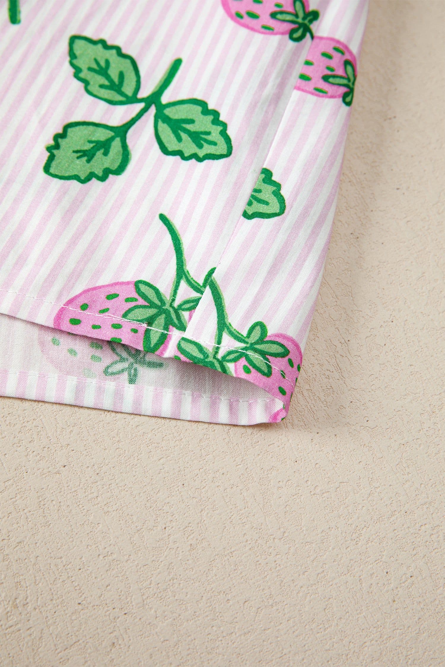 image-Pink Striped Strawberry Blouse - V Neck Flutter Sleeve