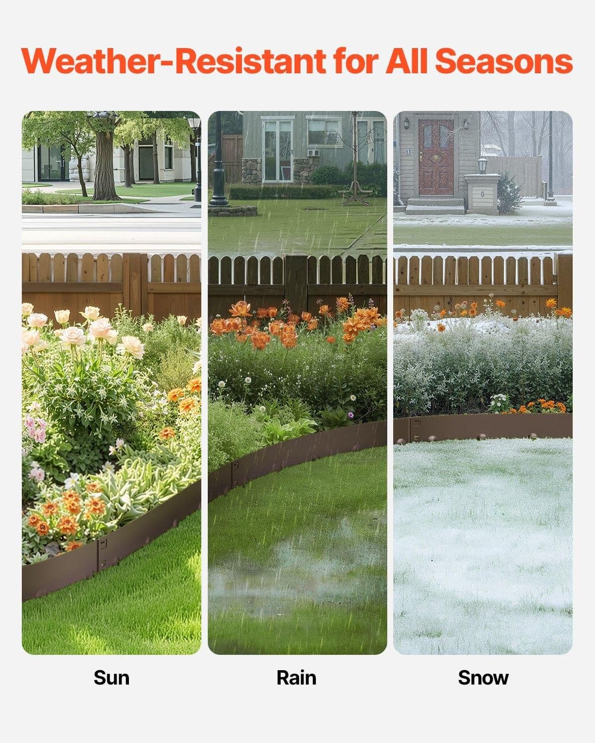 image-VEVOR Steel Landscape Edging, 5 Packs 39 x 5 in Rust-Resistant Metal Landscape Edging, Bendable Garden Edging Border, Heavy Duty Lawn Edging, Easy-to-Install, Flower Bed Yard Pathway Divider Brown