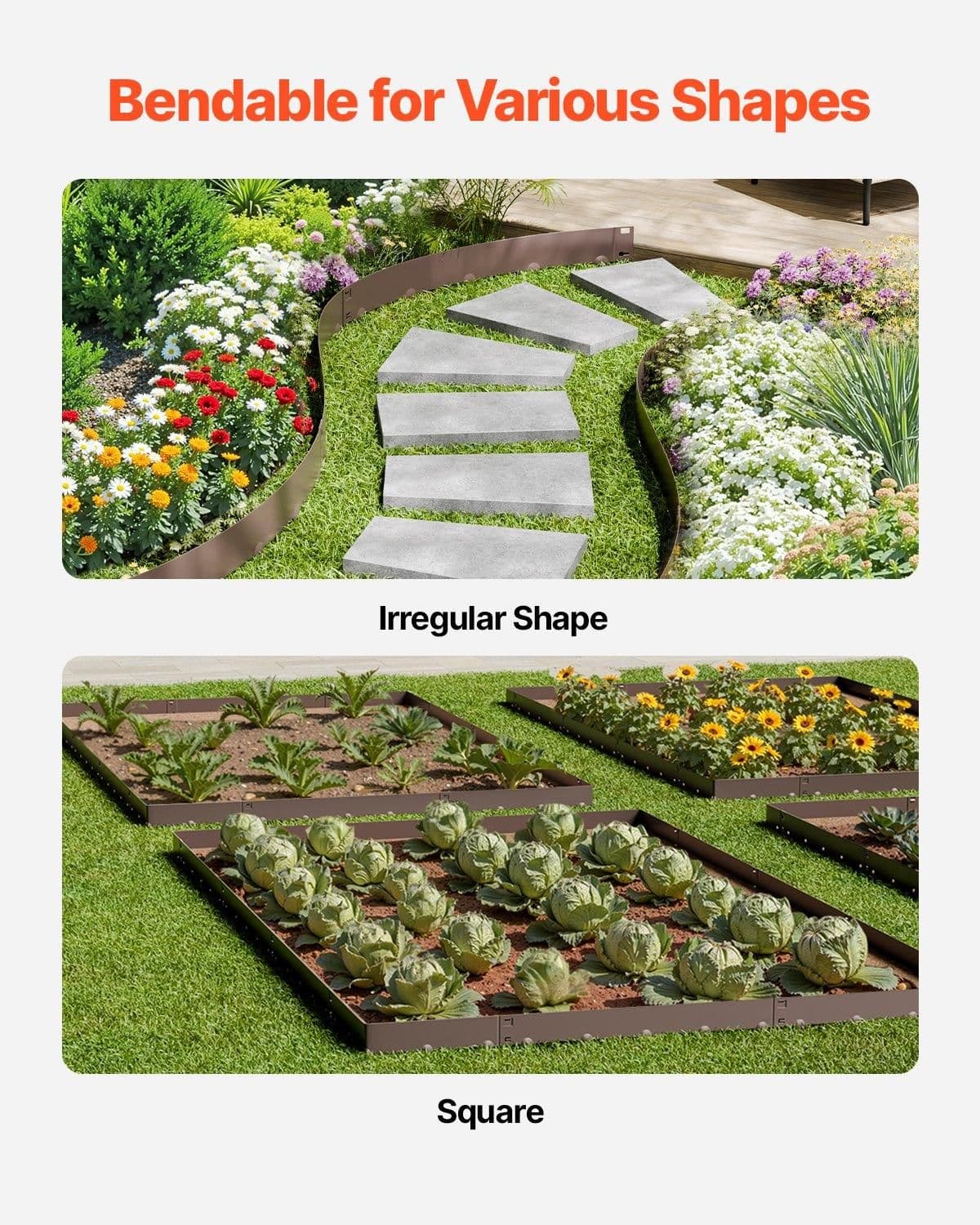 image-VEVOR Steel Landscape Edging, 5 Packs 39 x 5 in Rust-Resistant Metal Landscape Edging, Bendable Garden Edging Border, Heavy Duty Lawn Edging, Easy-to-Install, Flower Bed Yard Pathway Divider Brown