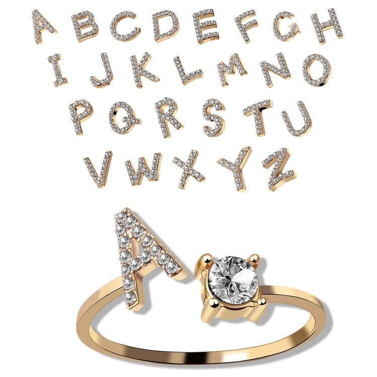 image-New Design Adjustable 26 Initial Letter Ring Fashion Jewelry For Women Simple Elegant Jewelry