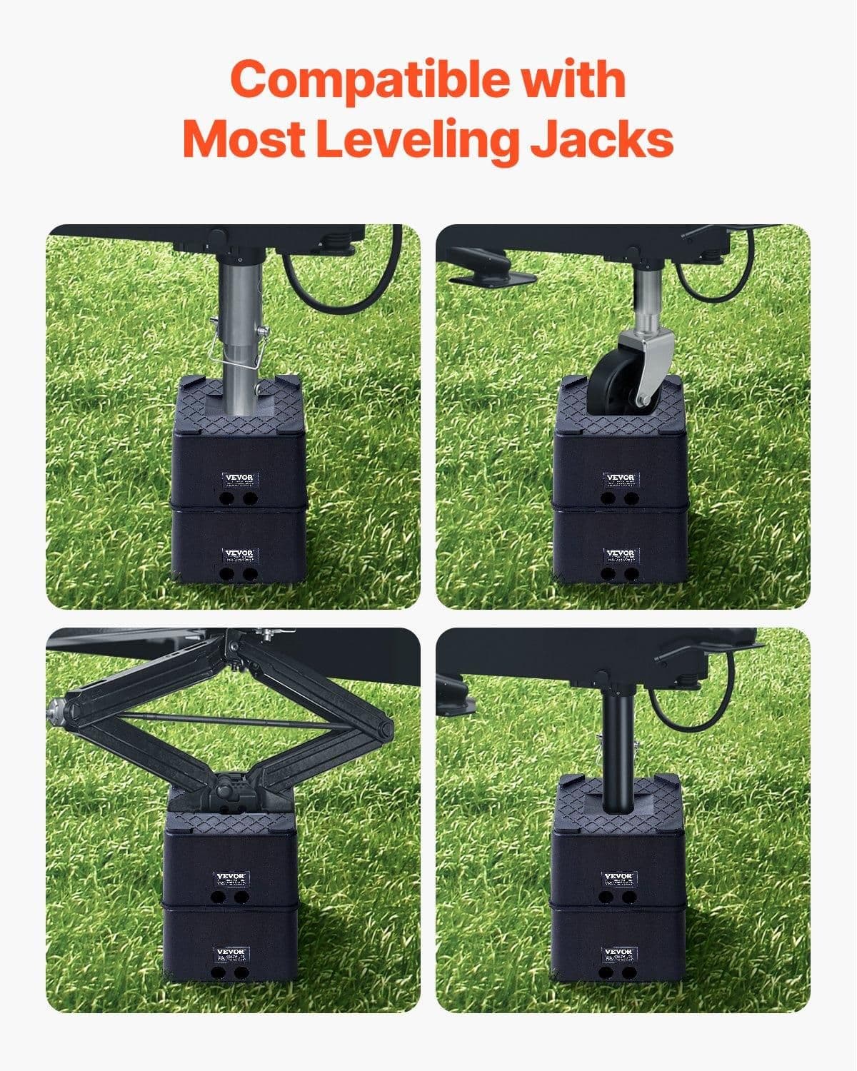image-VEVOR Trailer Jack Blocks, 6" High Heavy Duty RV Leveling Blocks, Each with 6000 lbs Capacity, as RV Jack Stand, Stool, Camper Accessories, for Travel Trailers, 5th Wheels Class A/C Motorhomes, 2 Pcs