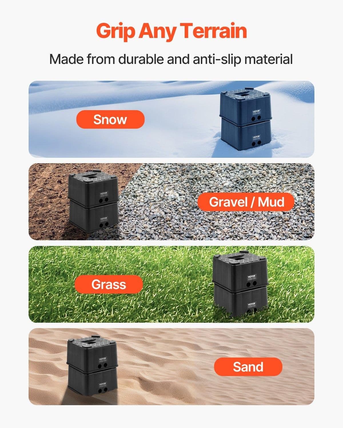 image-VEVOR Trailer Jack Blocks, 6" High Heavy Duty RV Leveling Blocks, Each with 6000 lbs Capacity, as RV Jack Stand, Stool, Camper Accessories, for Travel Trailers, 5th Wheels Class A/C Motorhomes, 2 Pcs