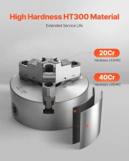 image-VEVOR 3-Jaw Lathe Chuck, 6 Inch (160 mm), Self-Centering Chuck with 1 1/2 in-8 Threaded Backing Plate, 0.12-5.71 in (3-145 mm) Clamping Range with T-wrench Screws, HT300 Material, for Wood Metal Lathe