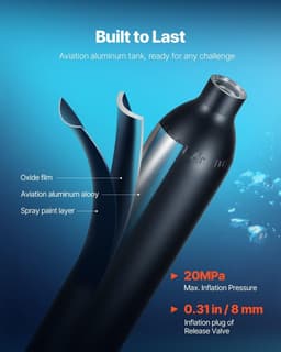 image-VEVOR Scuba Tank, 0.5L Portable Diving Tank, Diving Oxygen Cylinder Support 5-10 Minutes Underwater Breathing, 32.81 ft Diving Depth, Refillable Snorkel Air Tank with Pump for Underwater Exploration