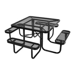 image-VEVOR Picnic Table, Outdoor Weather Resistant Patio Dining Furniture Set, Heavy Duty Coated Steel Tables with Umbrella Hole, 45.7 in Square Table and Bench Set, for Garden, Backyard, Porch, Black