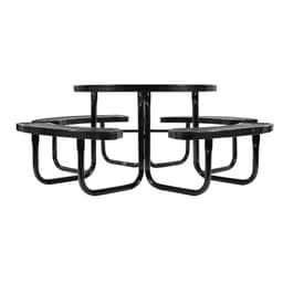 image-VEVOR Heavy-Duty Picnic Table, Outdoor Furniture Weather Resistant Patio Dining Set, Coated Steel Tables with Umbrella Hole, 46" Round Table and Bench Set, for Garden, Backyard, Porch (Black)