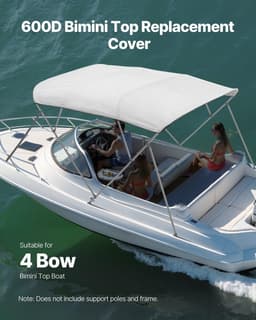 image-VEVOR 4 Bow Boat Bimini Tops, 600D Polyester Canopy, Waterproof & Sun Protection Boat Awning Canopy with Storage Bag, Bimini Top Replacement, 96"Lx(91"-96")W, Light Grey (Support Frame Not Included)