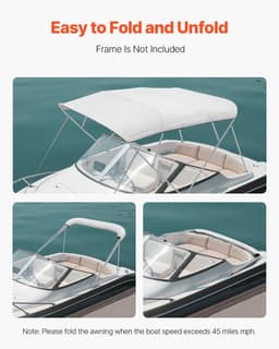 image-VEVOR 4 Bow Boat Bimini Tops, 600D Polyester Canopy, Waterproof & Sun Protection Boat Awning Canopy with Storage Bag, Bimini Top Replacement, 96"Lx(91"-96")W, Light Grey (Support Frame Not Included)