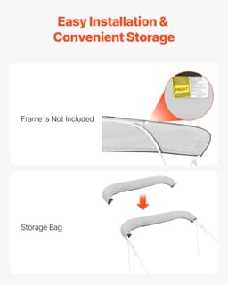 image-VEVOR 4 Bow Boat Bimini Tops, 600D Polyester Canopy, Waterproof & Sun Protection Boat Awning Canopy with Storage Bag, Bimini Top Replacement, 96"Lx(91"-96")W, Light Grey (Support Frame Not Included)