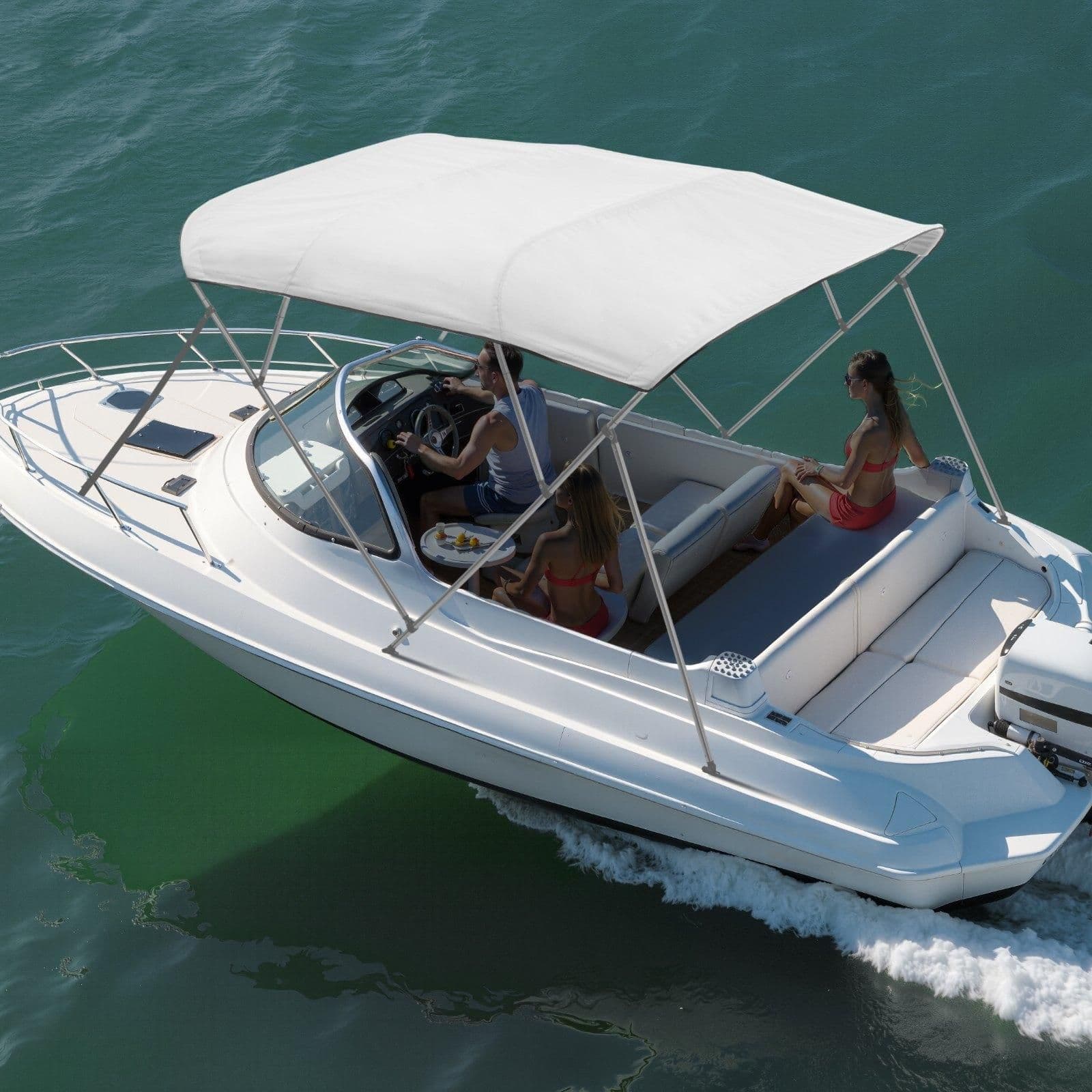 image-VEVOR 4 Bow Boat Bimini Tops, 600D Polyester Canopy, Waterproof & Sun Protection Boat Awning Canopy with Storage Bag, Bimini Top Replacement, 96"Lx(91"-96")W, Light Grey (Support Frame Not Included)