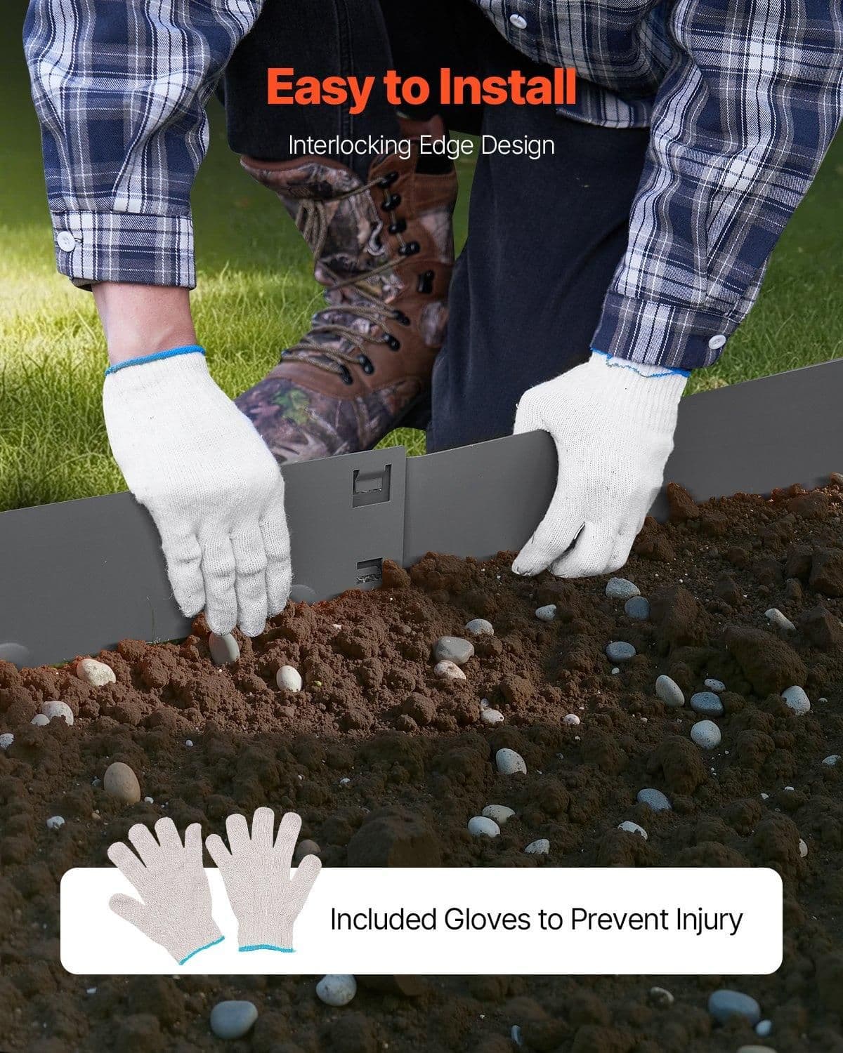 image-VEVOR Steel Landscape Edging, 5 Packs 39 x 4 in Rust-Resistant Metal Landscape Edging, Bendable Garden Edging Border, Heavy Duty Lawn Edging, Easy-to-Install, Flower Bed Yard Pathway Divider Dark Gray