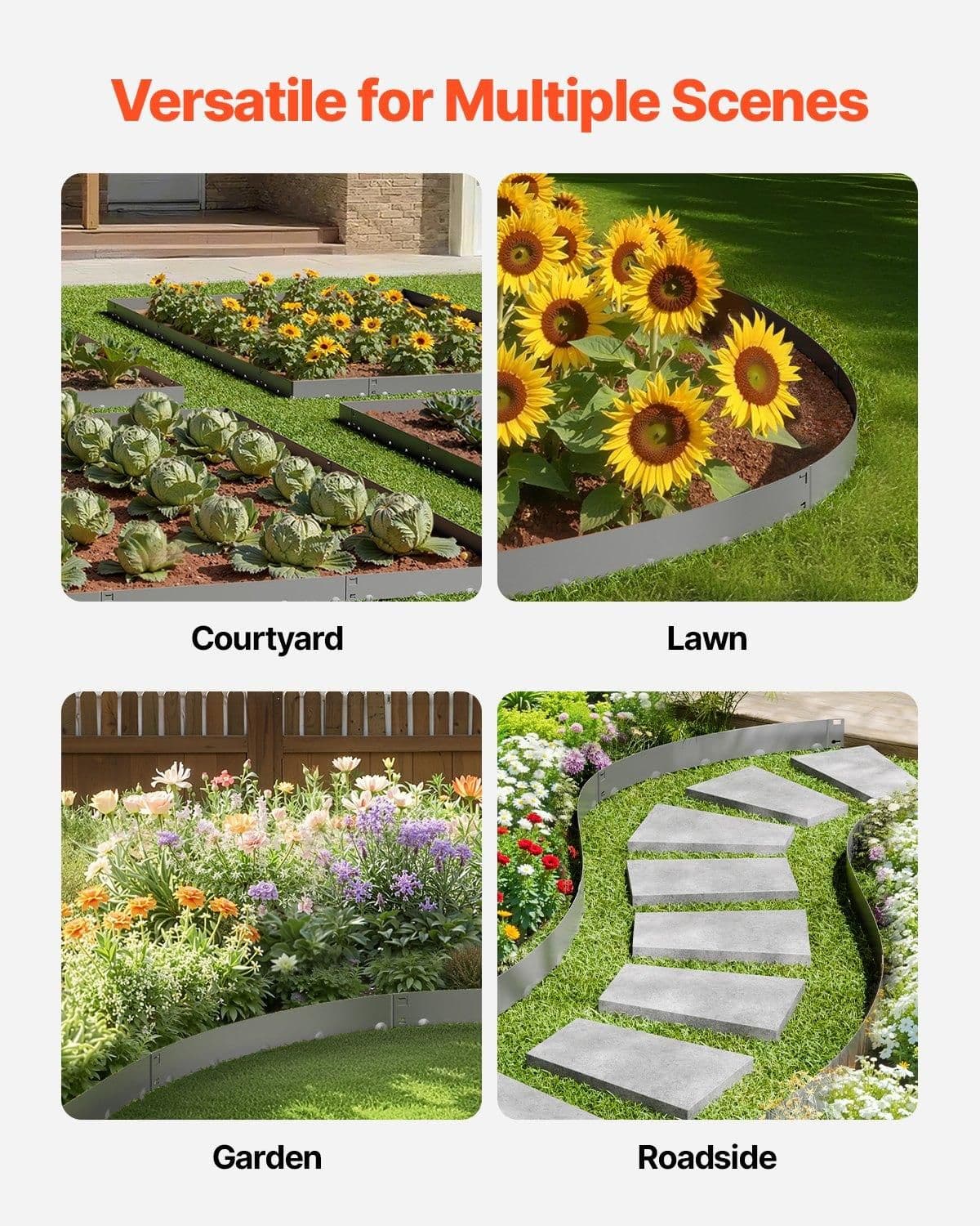 image-VEVOR Steel Landscape Edging, 5 Packs 39 x 4 in Rust-Resistant Metal Landscape Edging, Bendable Garden Edging Border, Heavy Duty Lawn Edging, Easy-to-Install, Flower Bed Yard Pathway Divider Dark Gray