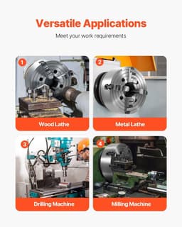 image-VEVOR 4-Jaw Lathe Chuck, 10 in (250 mm), Lathe Chuck, 0.6-9.84 in (15-250 mm) Clamping Range with T-key Fixing Screws Reversible Jaws, HT300 Cast Iron Material, Internal External for Wood Metal Lathe