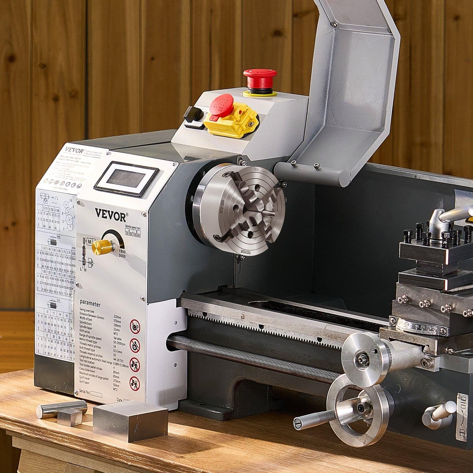 image-VEVOR 4-Jaw Lathe Chuck, 10 in (250 mm), Lathe Chuck, 0.6-9.84 in (15-250 mm) Clamping Range with T-key Fixing Screws Reversible Jaws, HT300 Cast Iron Material, Internal External for Wood Metal Lathe