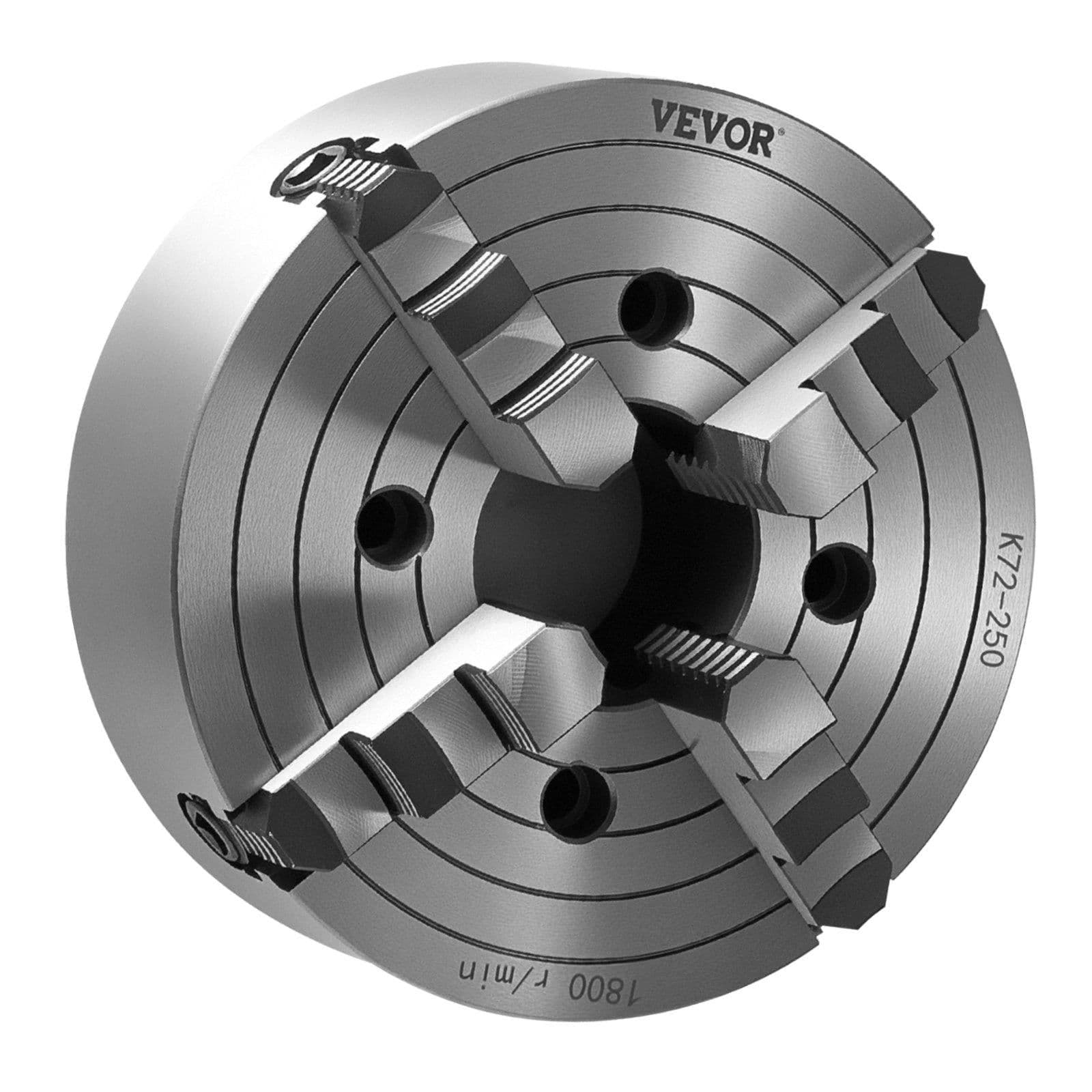 image-VEVOR 4-Jaw Lathe Chuck, 10 in (250 mm), Lathe Chuck, 0.6-9.84 in (15-250 mm) Clamping Range with T-key Fixing Screws Reversible Jaws, HT300 Cast Iron Material, Internal External for Wood Metal Lathe