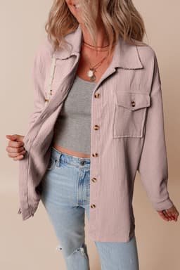 image-Chestnut Corduroy Flap Pocket Button Up Shacket