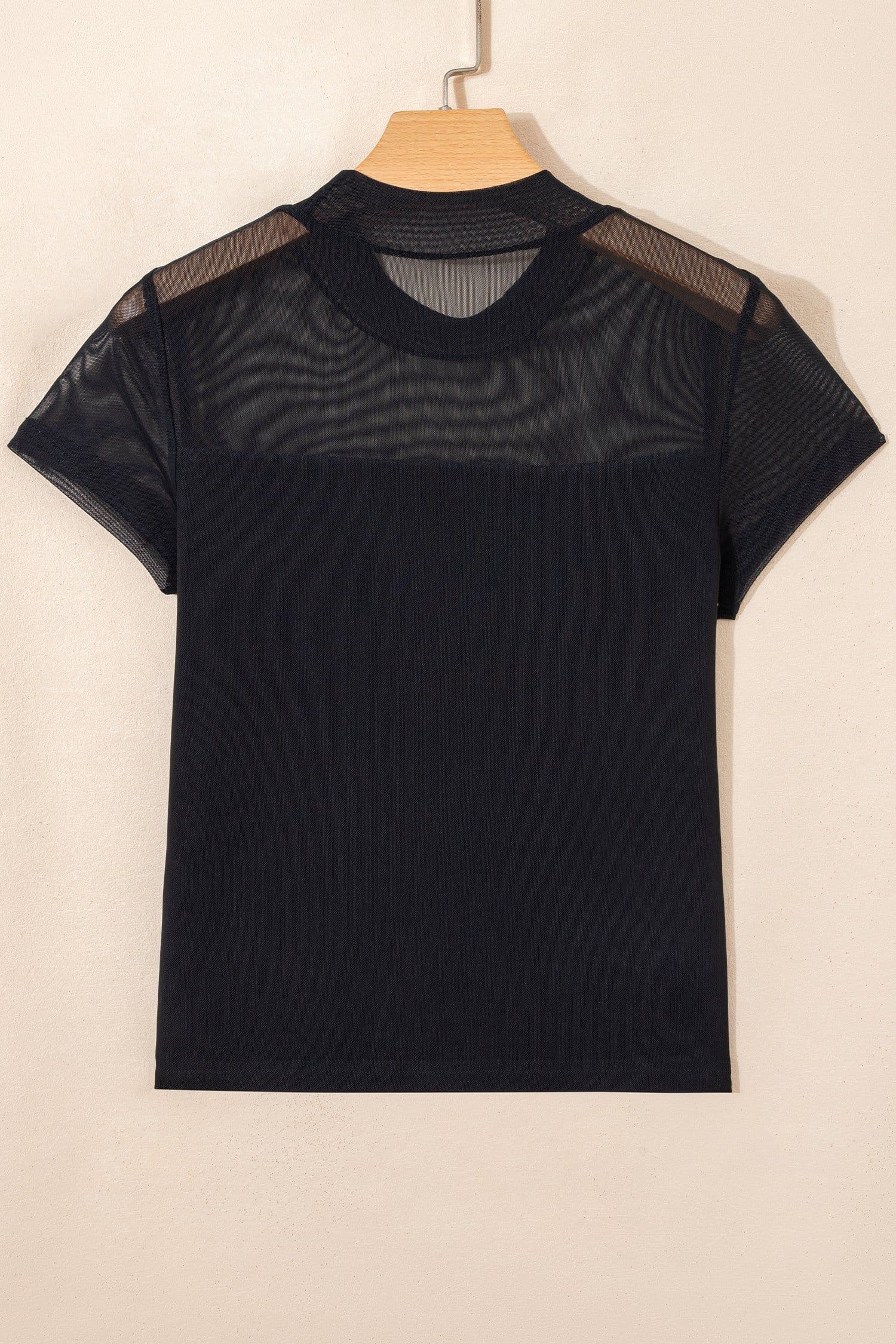 image-Black Sheer Mesh Patchwork Cap Sleeve T Shirt