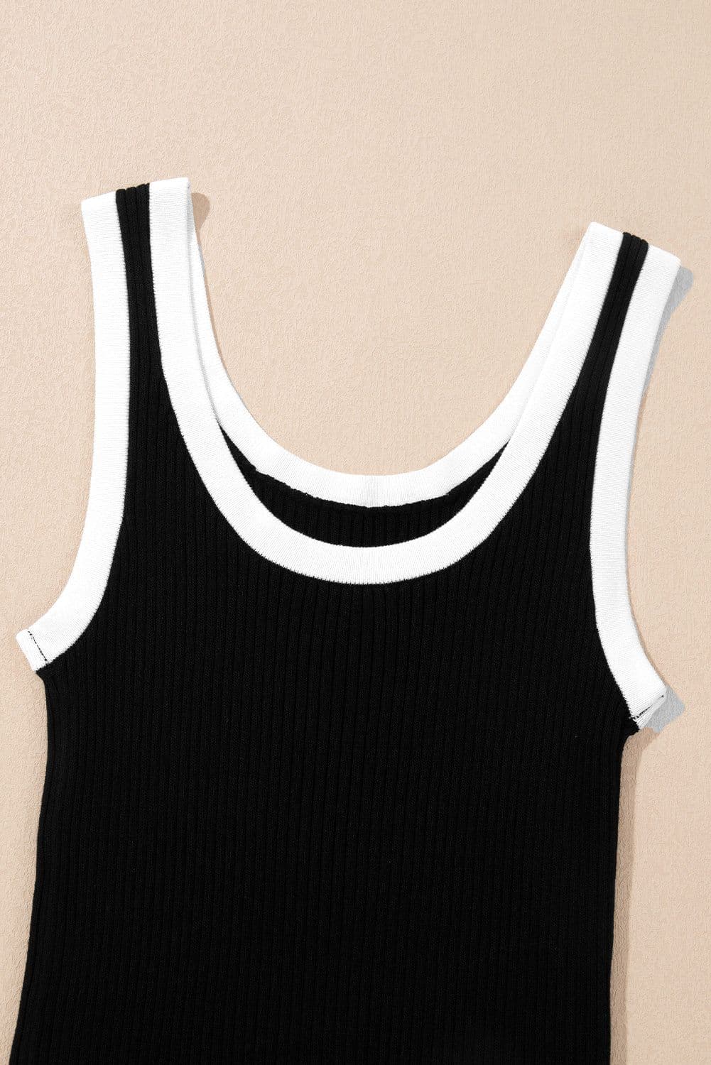 image-Pink Colorblock Edge Ribbed Knit U Neck Tank Top