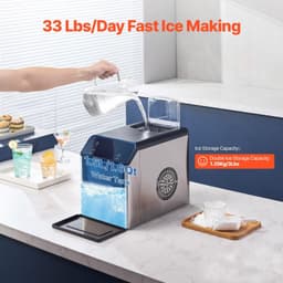 image-VEVOR Nugget Ice Maker, 33lbs/24H Pebble Ice Maker with Self Cleaning, Chewable Ice Maker with Ice Scoop & Drip Tray, Stainless Steel Ice Machine with Convenient Ice Transfer for Home Kitchen Office