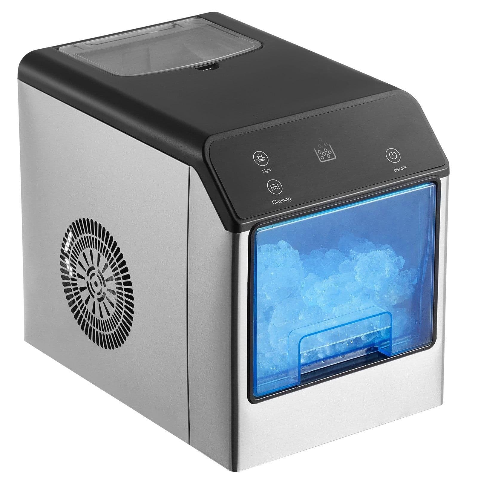 image-VEVOR Nugget Ice Maker, 33lbs/24H Pebble Ice Maker with Self Cleaning, Chewable Ice Maker with Ice Scoop & Drip Tray, Stainless Steel Ice Machine with Convenient Ice Transfer for Home Kitchen Office