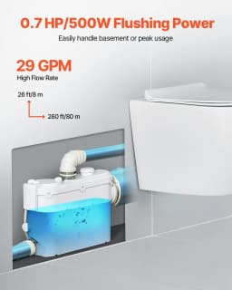 image-VEVOR Macerator Pump 500W - 29 GPM Upflush Toilet Pump 4 Inlets