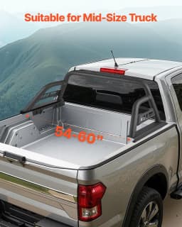 image-VEVOR Truck Bed Roll Bar, Universal Pickup Sport Adjustable Bar Chase Rack Compatible with Mid-Size Truck, Carbon Steel Construction with Extension Light Bracket, No Rack Included