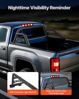 image-VEVOR Truck Bed Roll Bar, Universal Pickup Sport Adjustable Bar Chase Rack Compatible with Mid-Size Truck, Carbon Steel Construction with Extension Light Bracket, No Rack Included