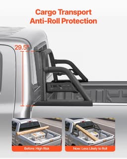 image-VEVOR Truck Bed Roll Bar, Universal Pickup Sport Adjustable Bar Chase Rack Compatible with Mid-Size Truck, Carbon Steel Construction with Extension Light Bracket, No Rack Included