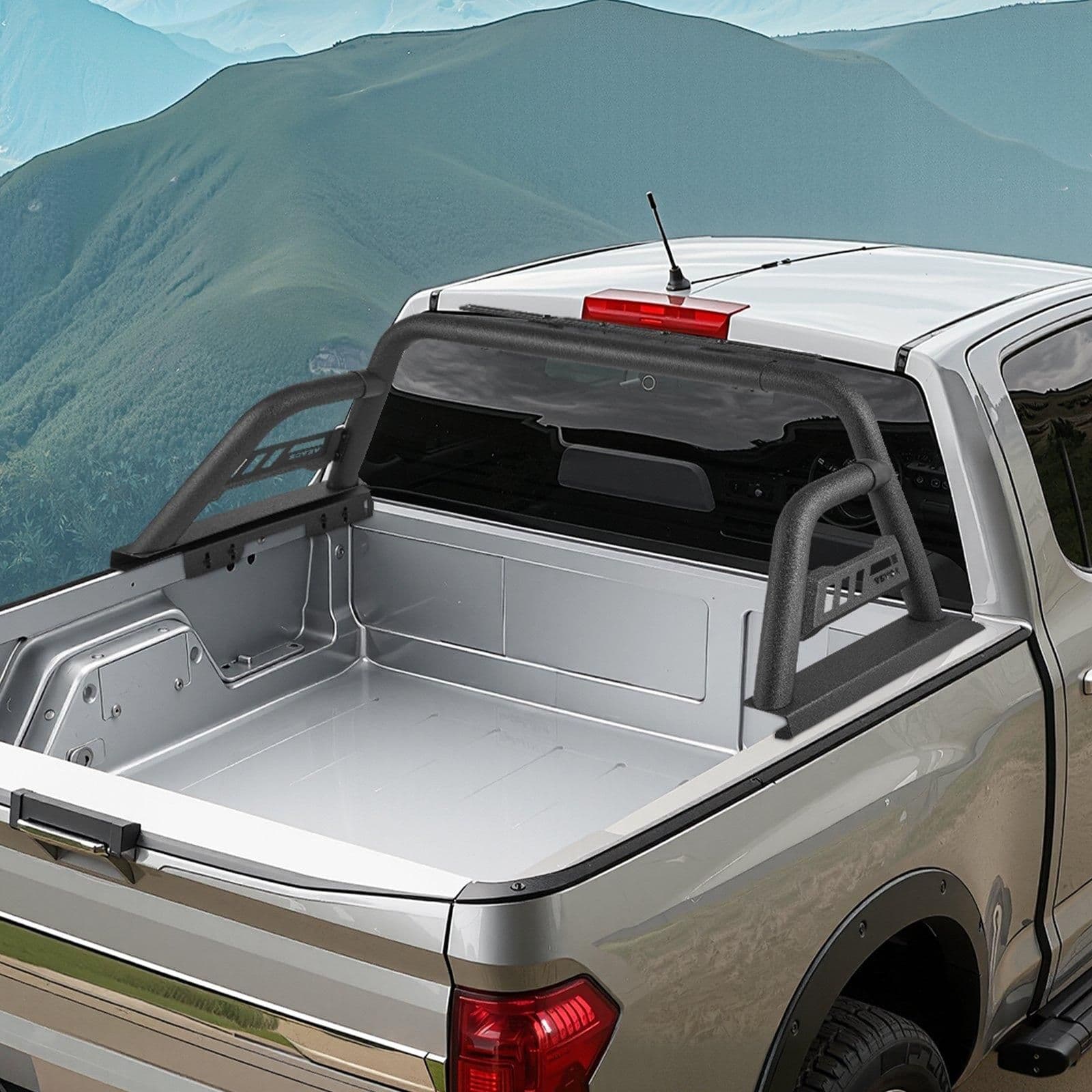 image-VEVOR Truck Bed Roll Bar, Universal Pickup Sport Adjustable Bar Chase Rack Compatible with Mid-Size Truck, Carbon Steel Construction with Extension Light Bracket, No Rack Included