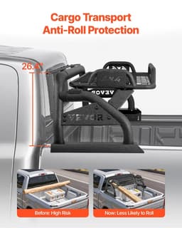 image-VEVOR Truck Bed Roll Bar, Universal Adjustable Sport Bar Chase Rack, with Luggage Rack for Full-Size Pickup, Carbon Steel Construction with Extension Light Bracket, Rust-resistant Coating