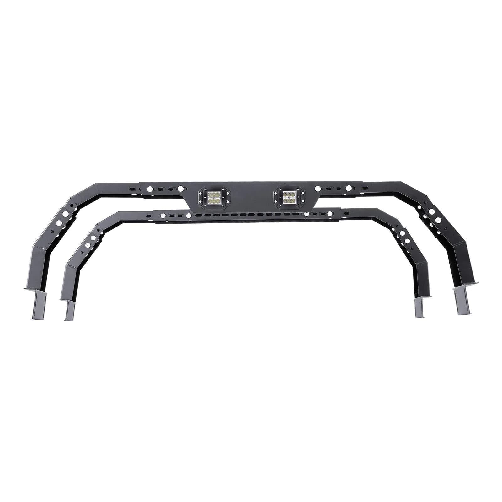 image-VEVOR Overland Truck Bed Rack, 14.4-17.3 in Height, Adjustable Bed Cargo Rack with Security LED Light, Compatible with Ram 1500/Tundra/Silverado 1500/F150/Gladiator JT/Colorado/Canyon/Ranger/Maverick